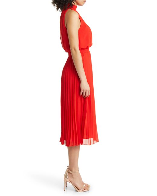 Sam Edelman Red Smocked Pleat Sleeveless Midi Dress