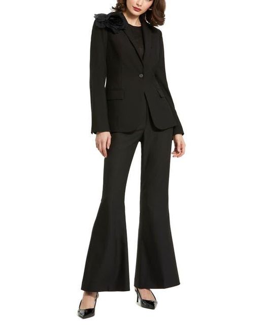 Mac Duggal Black Classic Crepe Blazer Jacket With Flower