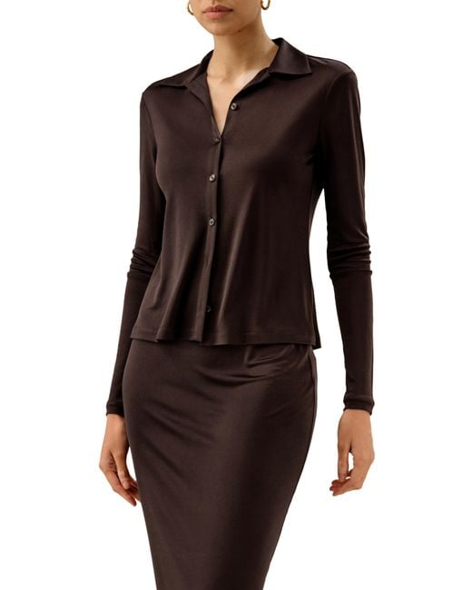 LILYSILK Black Silk Jersey Basic Slim Shirt