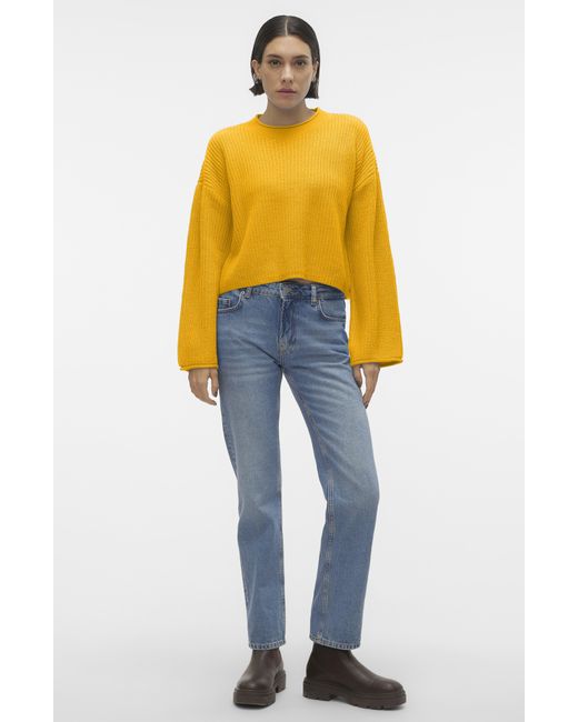 Vero Moda Yellow Sayla Rib Crop Sweater