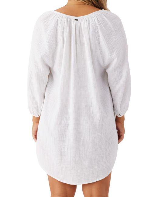O'neill Sportswear White Krysten Cotton Gauze Cover-up Tunic Minidress