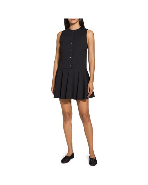 Theory Black Sleeveless Drop Waist Minidress