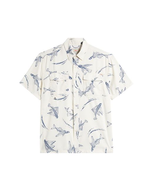 Faherty Brand White Cabana Floral Short Sleeve Terry Cloth Button-up Shirt for men