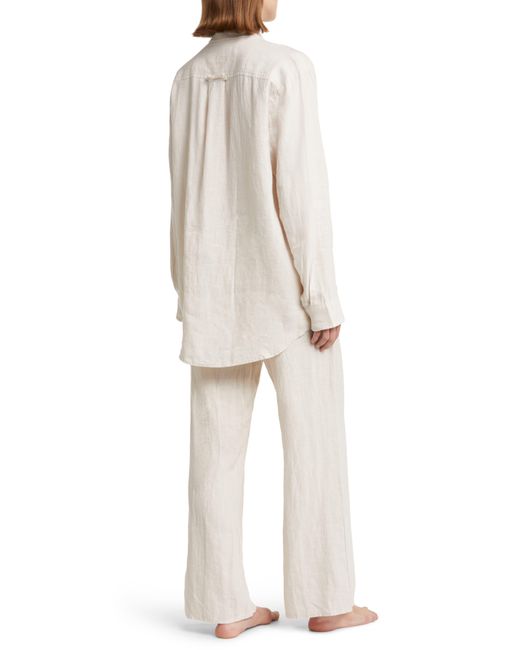 Desmond & Dempsey Natural Long Sleeve Linen Pajamas