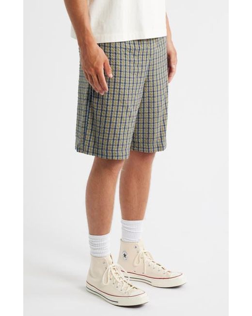 Topman Gray Check Cotton Seersucker Shorts for men