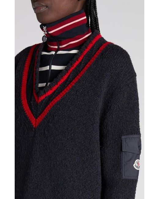 Moncler Blue Padded V-Neck Sweater