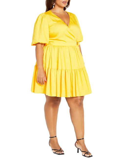 City Chic Yellow Nikola Tiered Wrap Dress