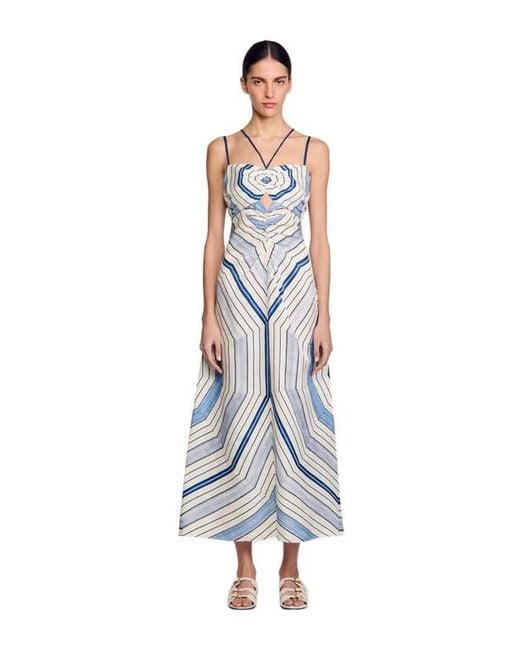 Sandro White Spiral-Motif Maxi Dress