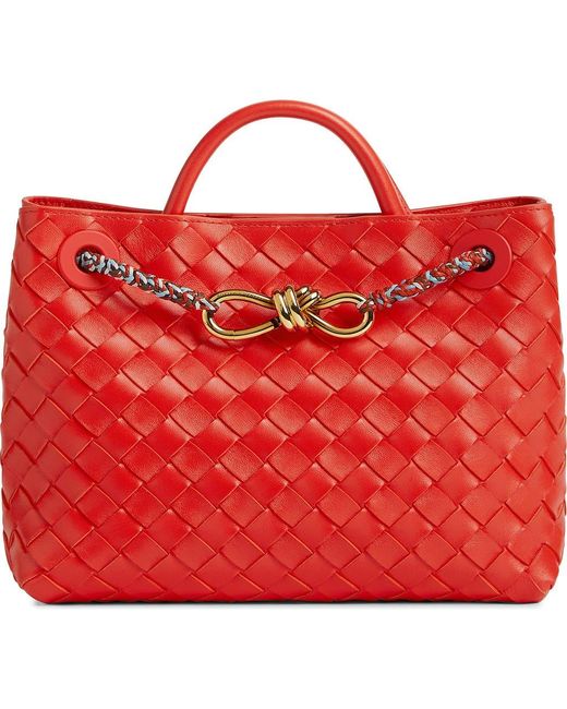 Bottega Veneta Red Small Andiamo Intrecciato Leather Shoulder Bag