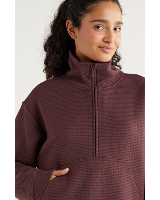 Zella Brown Textured Half Zip Pullover