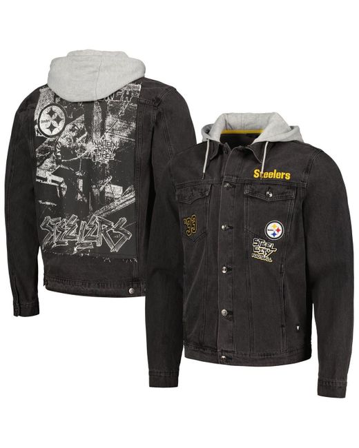 The Wild Collective Black Pittsburgh Steelers Hooded Full-button Denim Jacket At Nordstrom for men