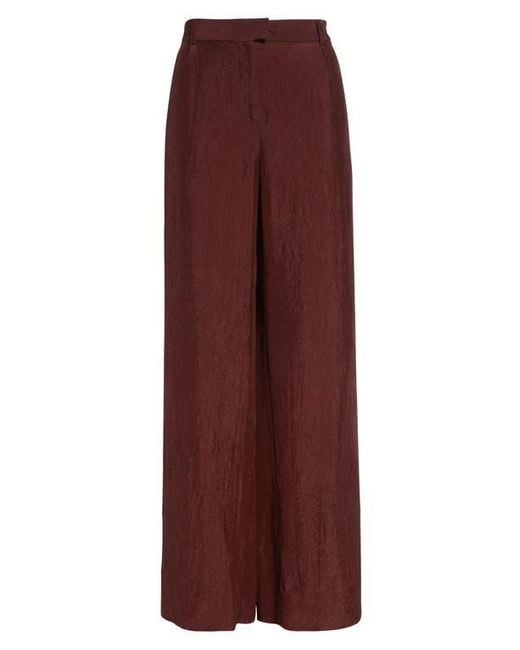 Jason Wu Red Crinkled Satin Straight Leg Trousers