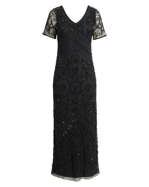 Pisarro Nights Black Beaded Mesh Gown