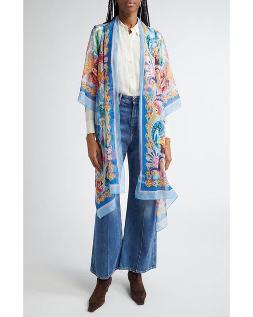 Etro Blue Paisley Silk Cape Scarf