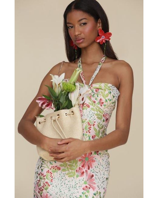Avec Les Filles Multicolor Floral Brocade Halter Neck Midi Dress