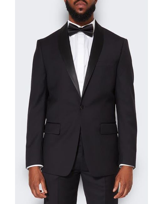 9tofive Blue Peak Lapel Solid Wool Tuxedo Jacket for men