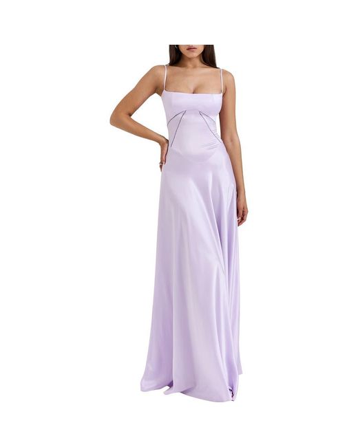 House Of Cb Anabella Lace-Up Satin Gown in Purple | Lyst