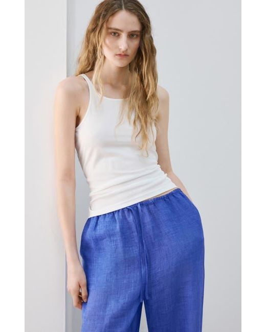 Mango Blue Ramie Drawstring Pants