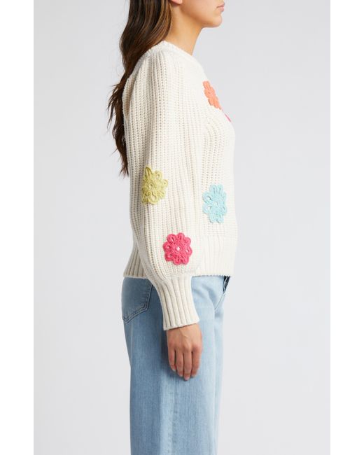Rails White Romi Floral Crochet Accent Crewneck Sweater
