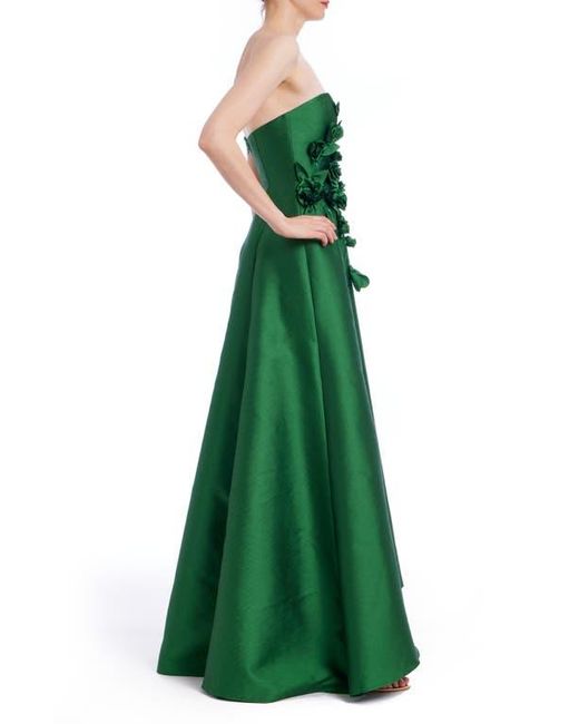 Badgley Mischka Green Rosette Embroidered Strapless Ballgown