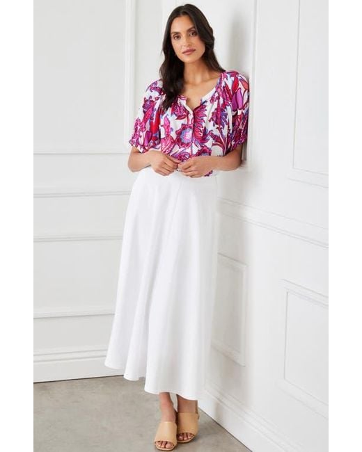 Karen Kane Red Print Peasant Top