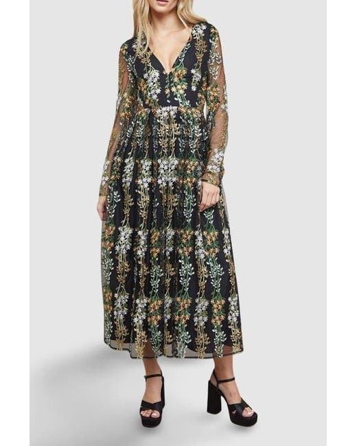 Oasis Multicolor Open Back Long Sleeve Midi Dress