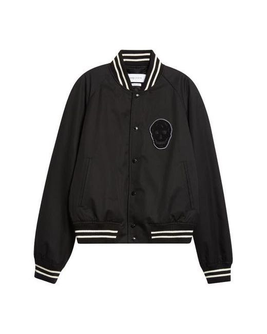 Alexander McQueen Black Skull Patch Varsity Bomber Jacket for men
