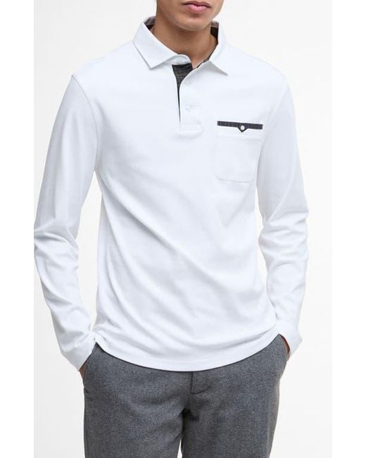 Barbour White Corpatch Long Sleeve Polo for men