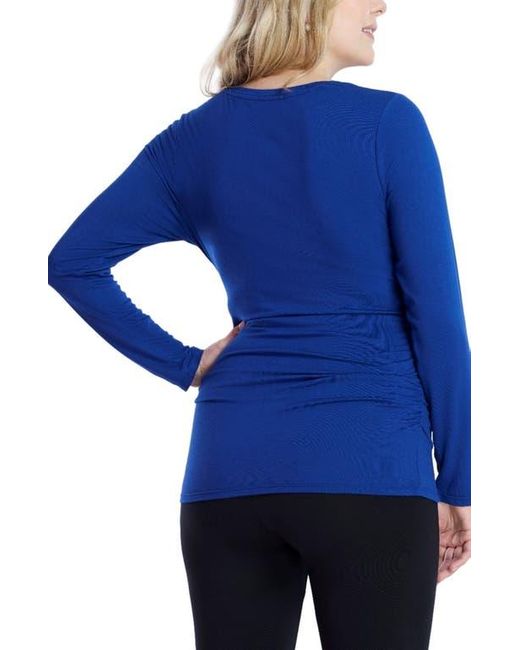 Motherhood Maternity Blue V-Neck Side-Ruched Maternity Long Sleeve Tee