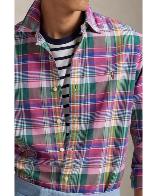 Polo Ralph Lauren Blue Classic Fit Plaid Cotton Button-Down Oxford Shirt for men