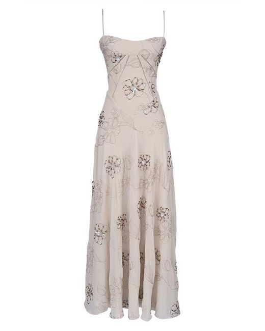 House Of Cb Natural Seren Embellished Georgette Gown