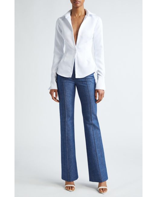 LAQUAN SMITH Blue Pleated High Waist Flared Denim Trousers