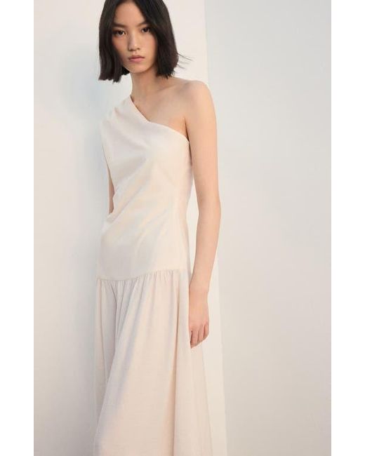 Mango Natural One-Shoulder Drop Waist Cocktail Dress