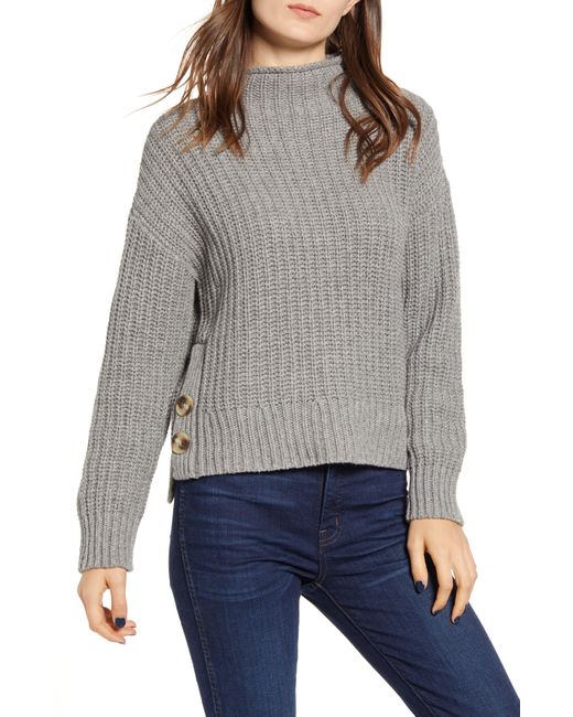 Madewell Gray Mock Neck Side-button Pullover Sweater