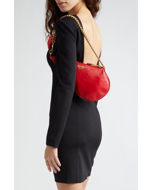 Moschino Red Folded Heart Leather Shoulder Bag