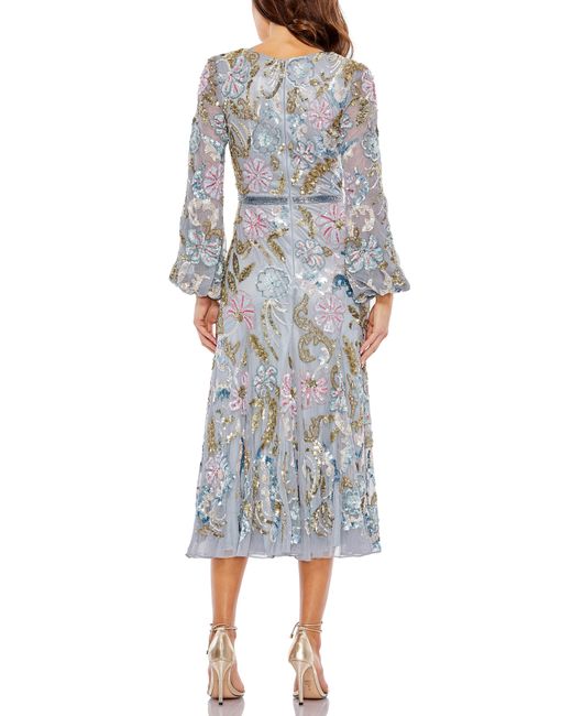 Mac Duggal Multicolor Floral Sequin Long Sleeve A-line Cocktail Dress