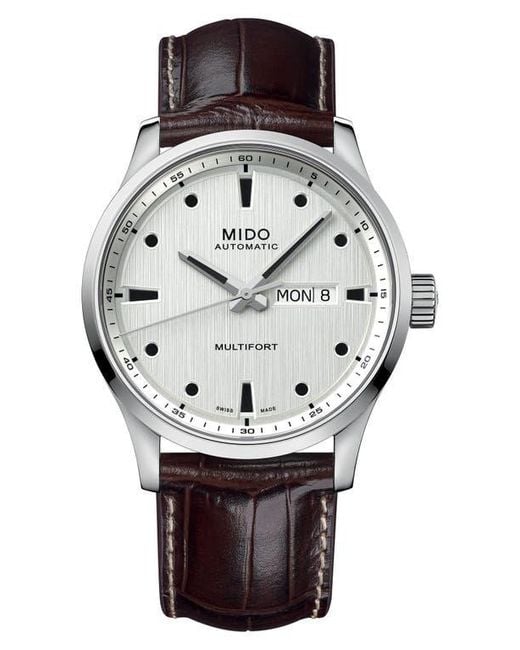 MIDO Gray Multifort Leather Strap Watch, 42Mm