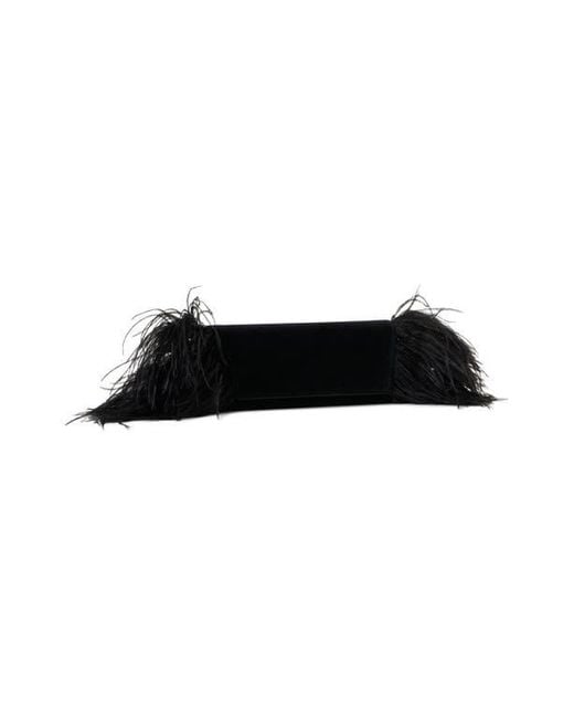 Akris Black Small Anouk Feather Trim Velvet East/West Clutch