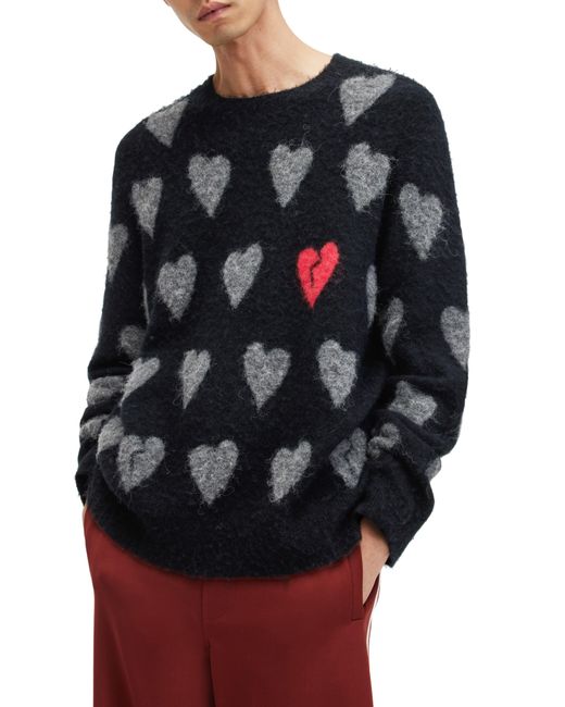 AllSaints Black Amore Heart Crewneck Sweater for men
