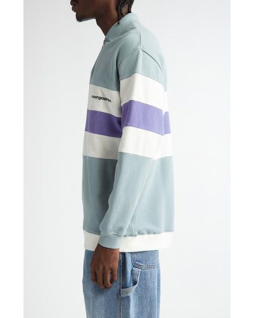 Noon Goons Blue Laid Back Colorblock Long Sleeve Cotton Fleece Zip Polo for men