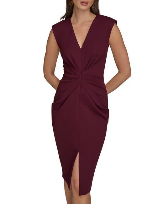 Donna Karan Red Center Ruched Crepe Sheath Dress