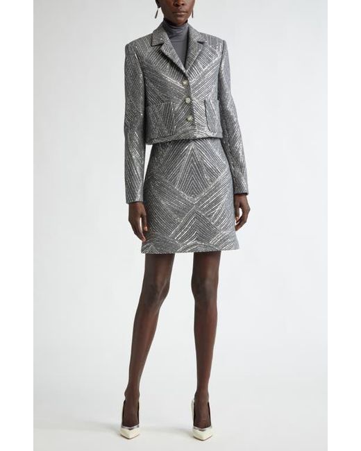 St. John Gray Sequin Chevron Embellished Jacket