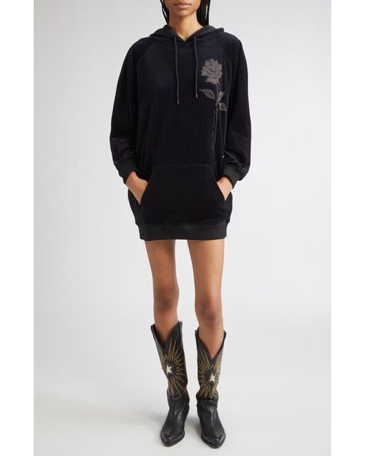 Golden Goose Women's Black Journey Collection Long Sleeve Velour Hoodie  Minidress