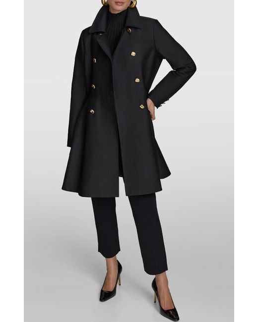 Donna Karan Black Water Resistant Skirted Cotton Blend Trench Coat