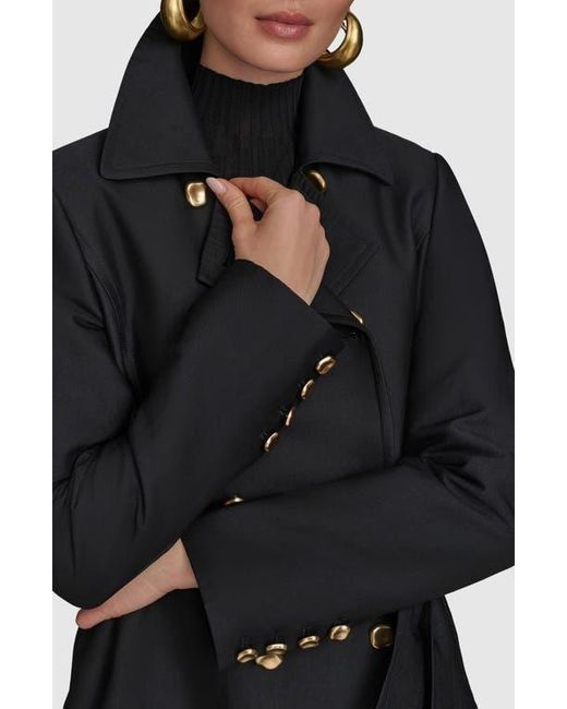 Donna Karan Black Water Resistant Skirted Cotton Blend Trench Coat