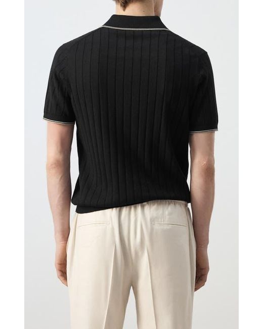 Mango Black Zip Placket Polo for men