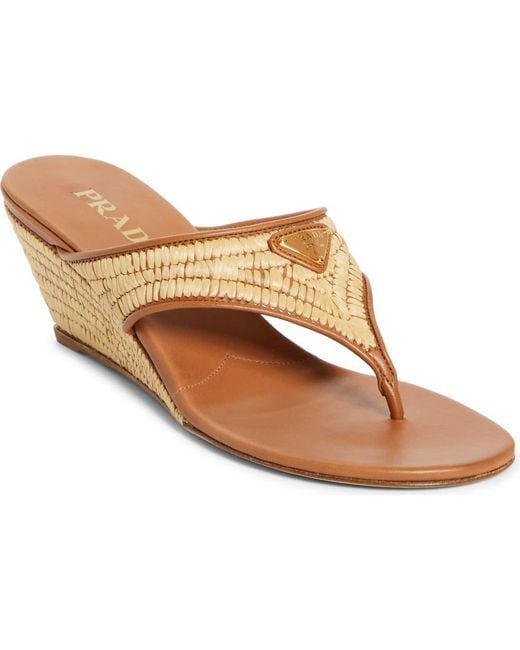 Prada Brown Raffia Wedge Sandal