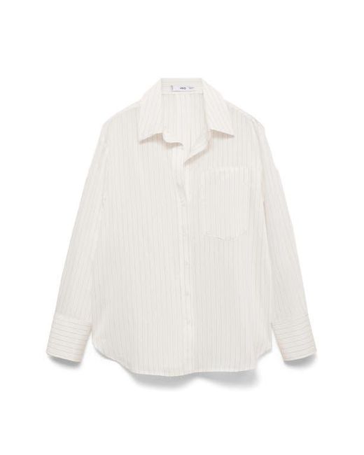 Mango White Stripe Sheer Long-Sleeve Button-Up Shirt
