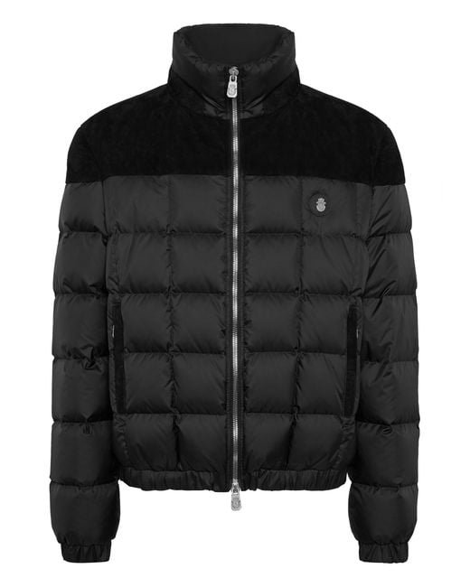 Billionaire Black Puffer Down Jacket With Leather Inserts for men