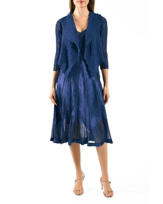 Komarov Women's Blue Charmeuse & Chiffon Cocktail Dress With Bolero Jacket  - coffeafoods.com